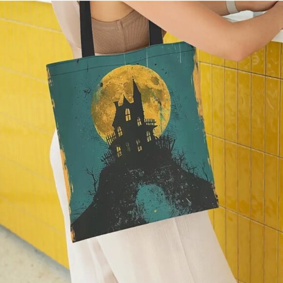 Huanted House with Moon Tote Shopping Bag Canvas - Picture 1 of 3